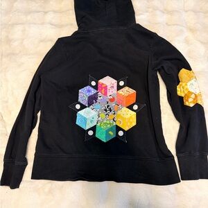 GAP Black Hoodie with White Drawcords with up-cycled Multicolor Patch Accent